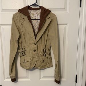 Plugg Khaki Utility Blazer with Brown Hooded Lining